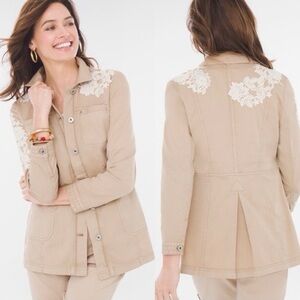 Chico's Beige Utility Jacket with Lace Details Size L